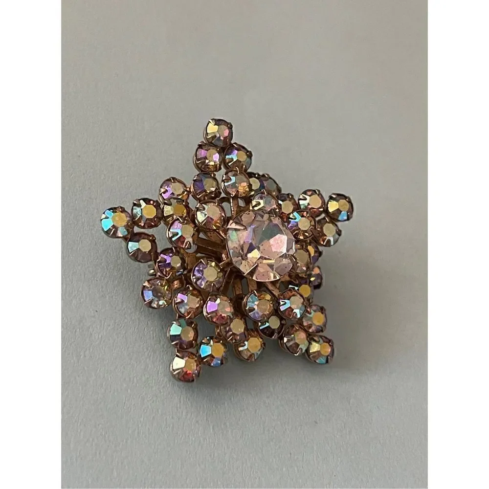 Vintage brooch aurora borealis gold tone